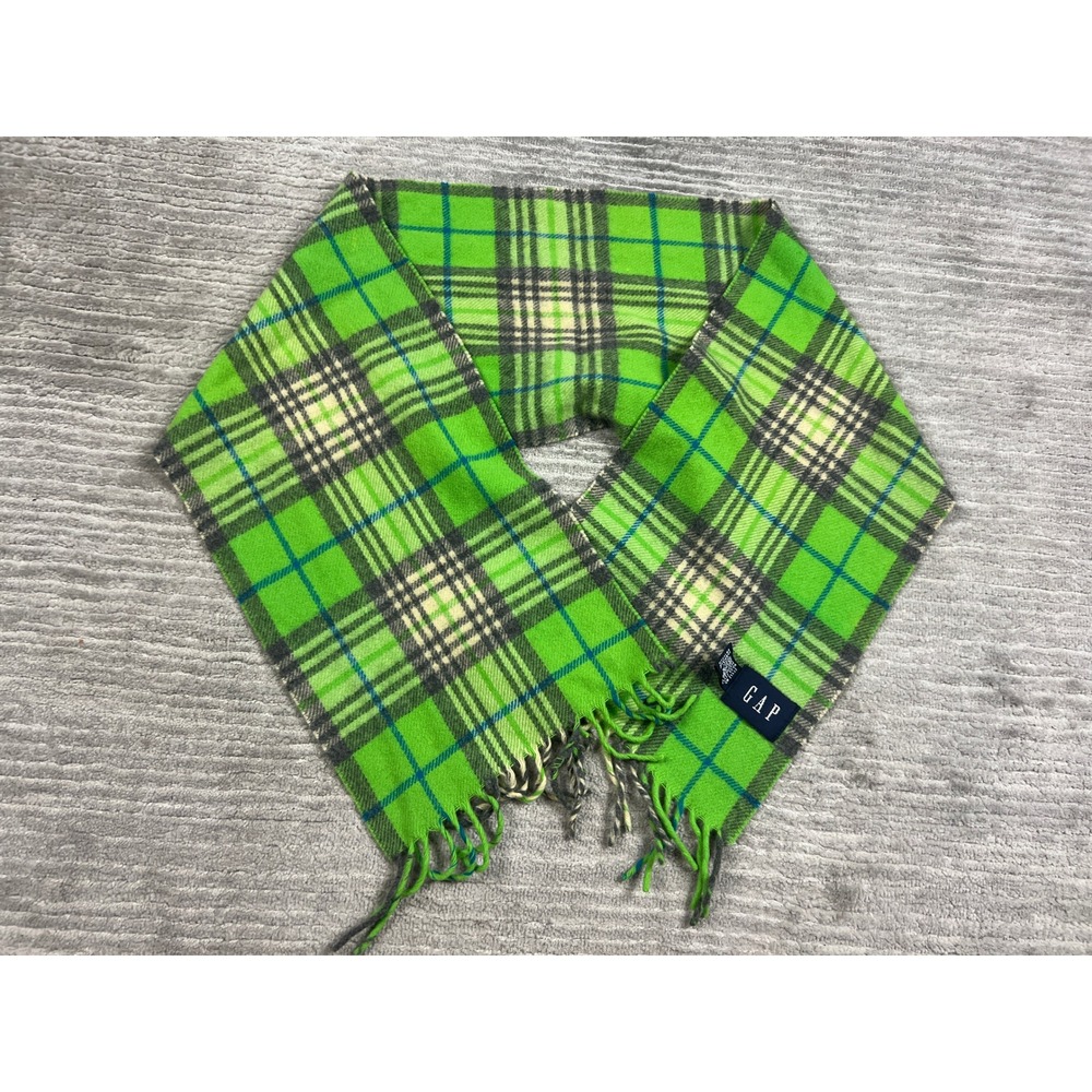 Gap Scarf Unisex OS Green Plaid 100% Wool Made in Italy Fringe 248003-01-1